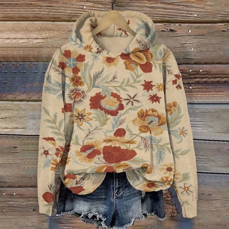 Vintage Abstract Floral Art Print Long Sleeve Hoodie - Apricot - 8XL - image 1