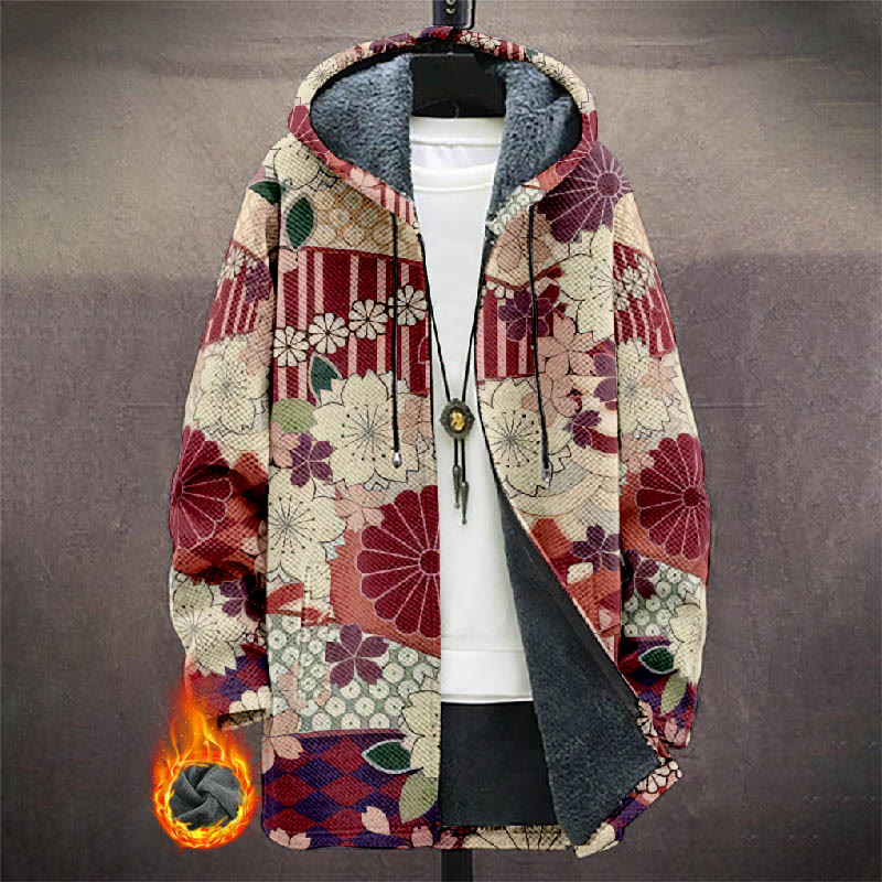 Colorfu Vividl Floral Art Print Unisex Plush Thick Long-sleeved Fleece Jacket Coat - Multicolor - 5XL - image 1