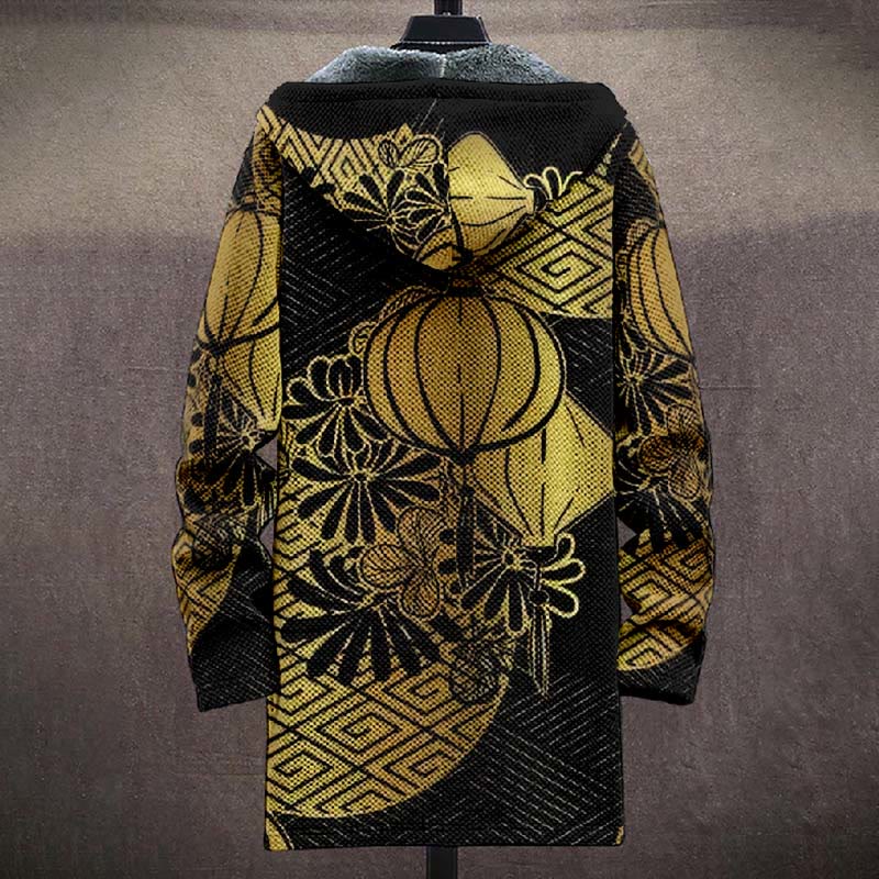 Ink Watercolor Geometic Floral Print Unisex Plush Thick Long-sleeved Fleece Jacket Coat - image 3