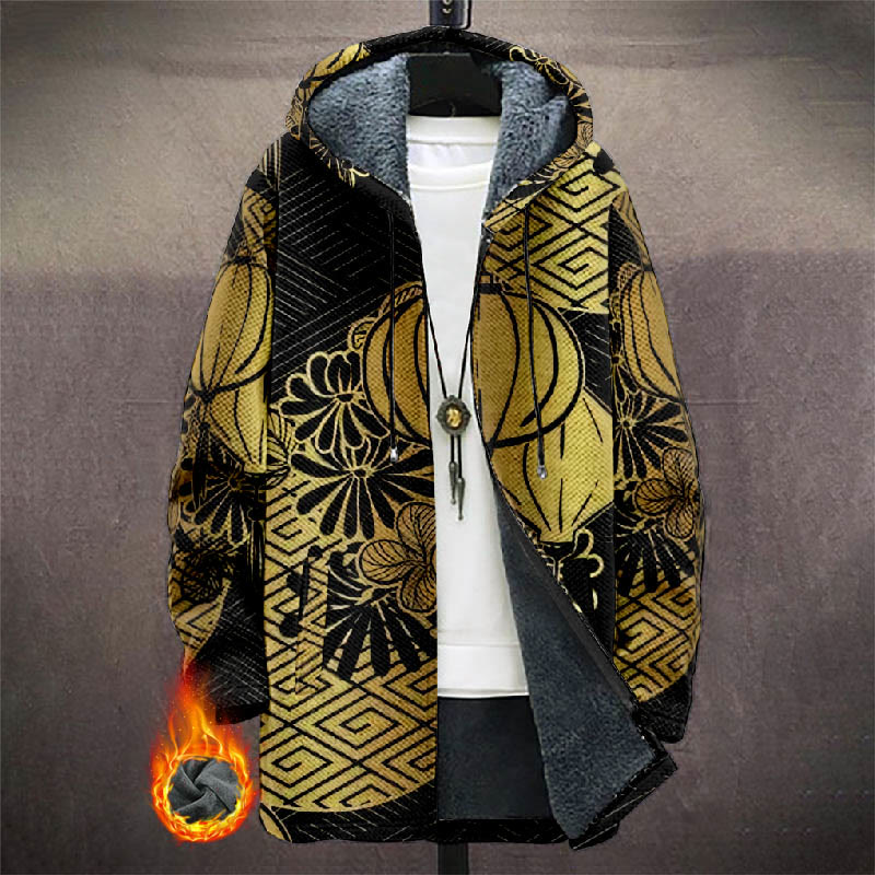Ink Watercolor Geometic Floral Print Unisex Plush Thick Long-sleeved Fleece Jacket Coat - Golden - 5XL - image 1