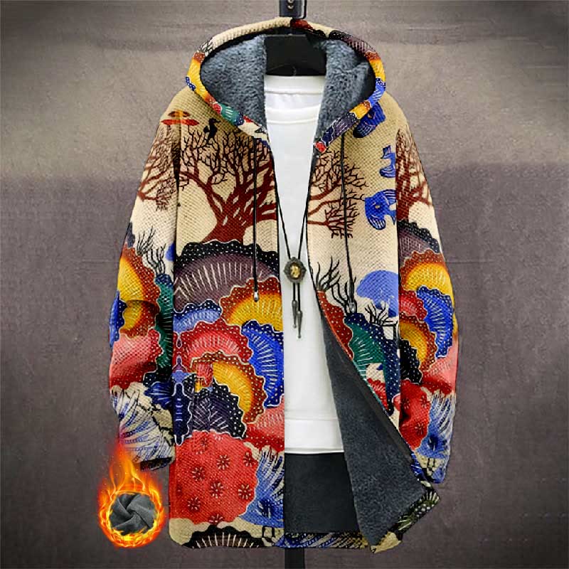 Colorful Fan-shape Pattern Tree Print Unisex Plush Thick Long-sleeved Fleece Jacket Coat - Multicolor - 5XL - image 1