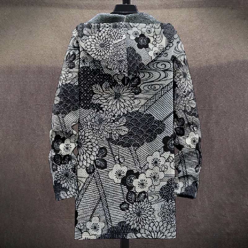 Retro Sketch Drawing Floral Art Print Unisex Plush Thick Long-sleeved Fleece Jacket Coat - image 3