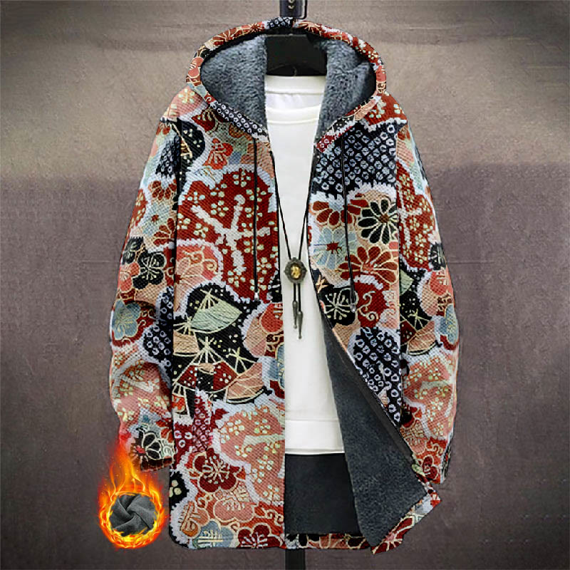 Colorful Fan-shape Floral Pattern Print Unisex Plush Thick Long-sleeved Fleece Jacket Coat - Multicolor - 5XL - image 1
