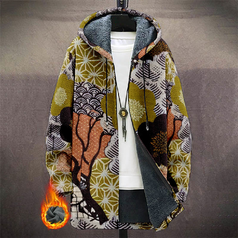 Retro Japanese Geometic Floral Pattern Print Unisex Plush Thick Long-sleeved Fleece Jacket Coat - Multicolor - 5XL - image 1