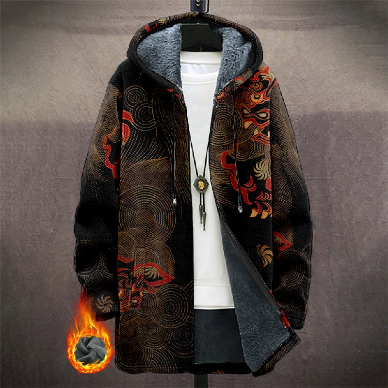 Japanese Ethnic Circle Pattern Print Unisex Plush Thick Long-sleeved Fleece Jacket Coat - Brown - 5XL - image 1