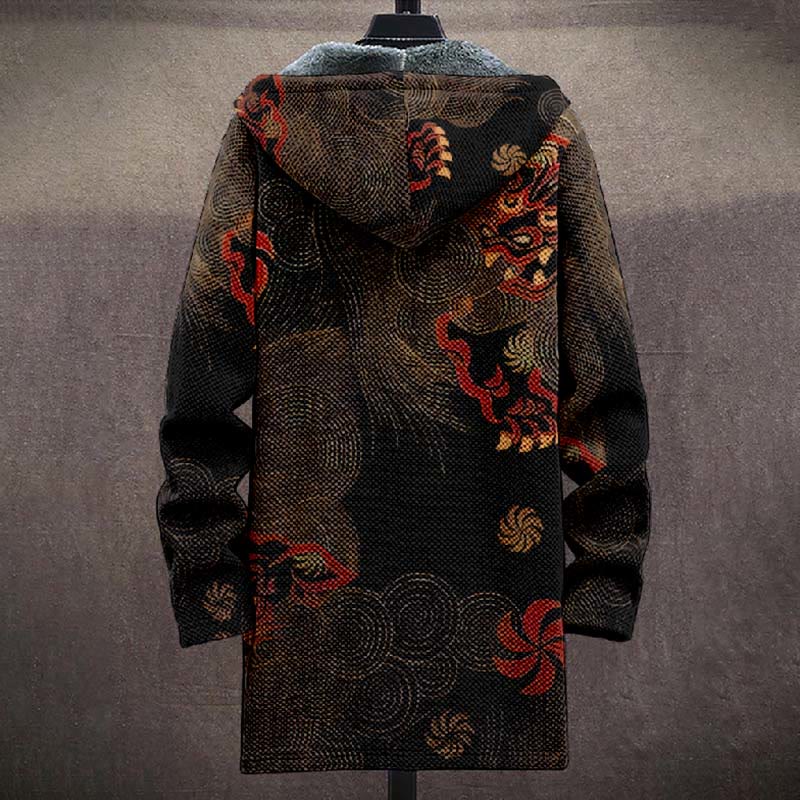 Japanese Ethnic Circle Pattern Print Unisex Plush Thick Long-sleeved Fleece Jacket Coat - image 3