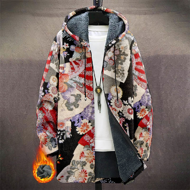 Japanese Oil Painting Colorful Floral Print Unisex Plush Thick Long-sleeved Fleece Jacket Coat - Multicolor - 5XL - image 1