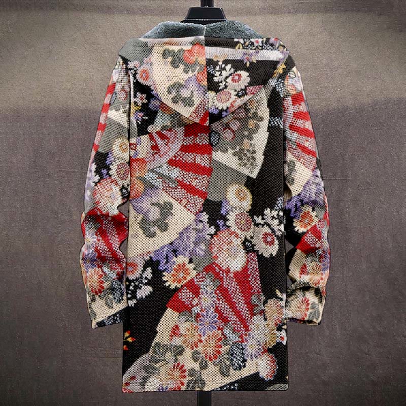 Japanese Oil Painting Colorful Floral Print Unisex Plush Thick Long-sleeved Fleece Jacket Coat - image 3