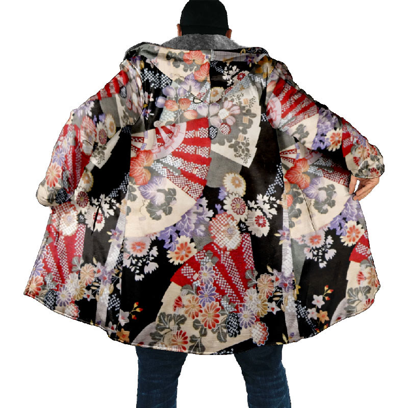 Japanese Oil Painting Colorful Floral Print Unisex Plush Thick Long-sleeved Fleece Jacket Coat - image 4