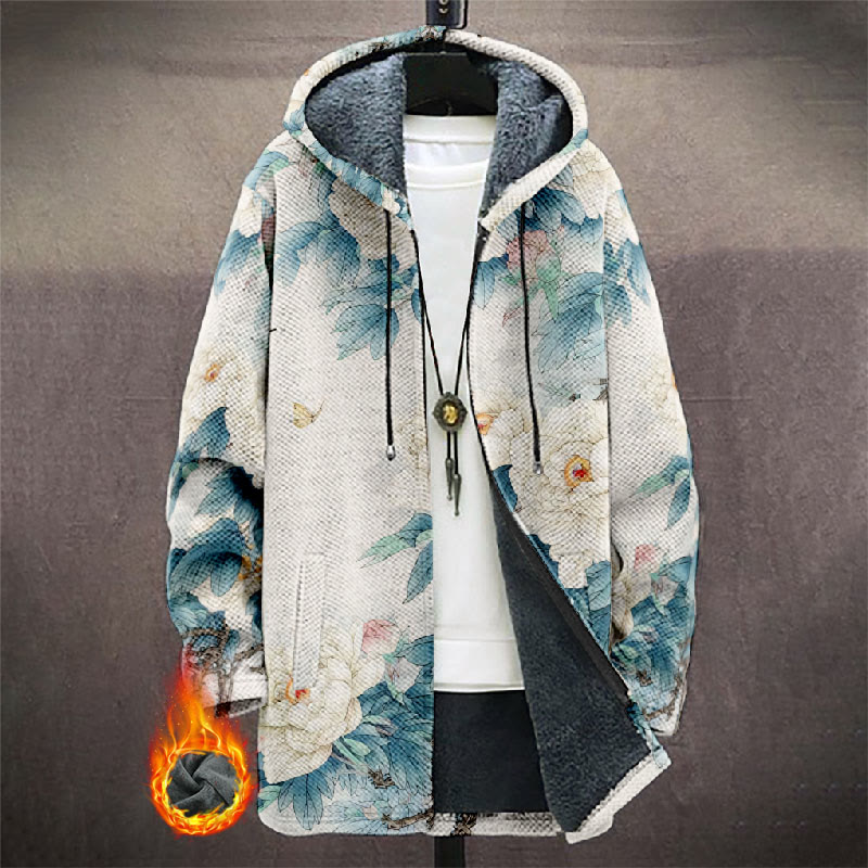 Romantic White Rose Blossom Art Print Unisex Plush Thick Long-sleeved Fleece Jacket Coat - White - 5XL - image 1