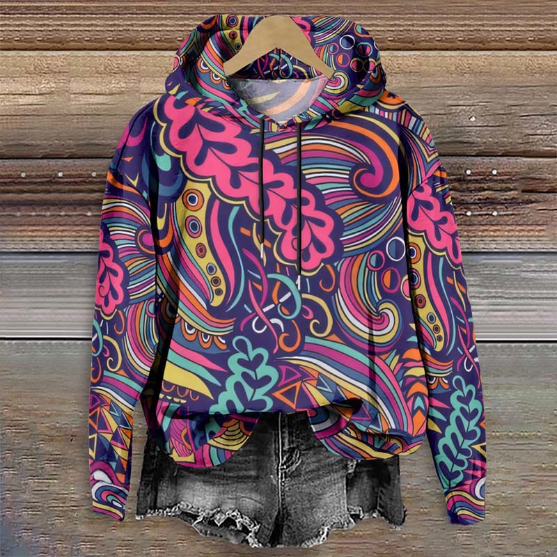 Women's Oil Painting Abstract Striped Pattern Print Long Sleeve Hoodie - Multicolor - 8XL - image 1