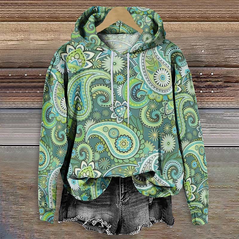 Women's Funny Waterdrop Floral Pattern Print Long Sleeve Hoodie - Green - 8XL - image 1