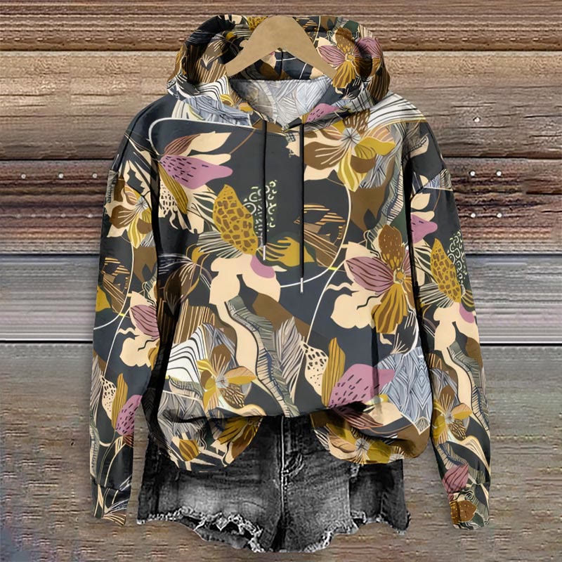 Women's Vintage Oil Painting Flowers Art Print Long Sleeve Hoodie - Multicolor - 8XL - image 1