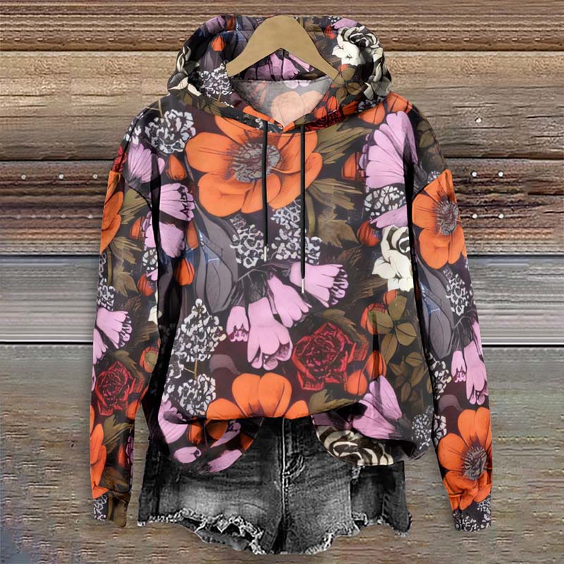 Women's Multicolor Floral Blossom Art Print Long Sleeve Hoodie - Multicolor - 8XL - image 1