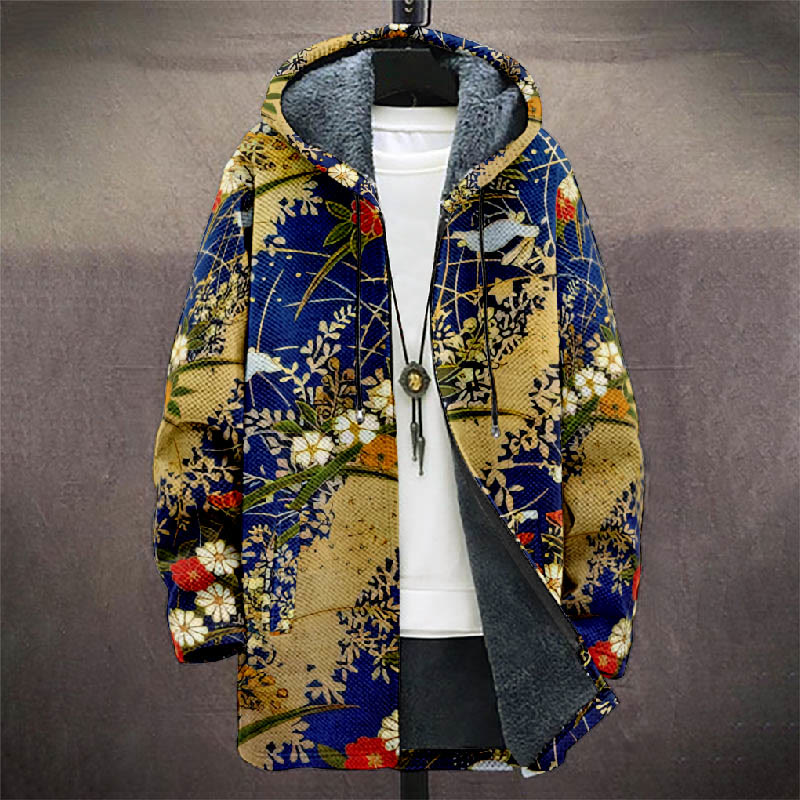 Retro Japanese Watercolor Floral Print Unisex Plush Thick Long-sleeved Fleece Jacket Coat - image 2