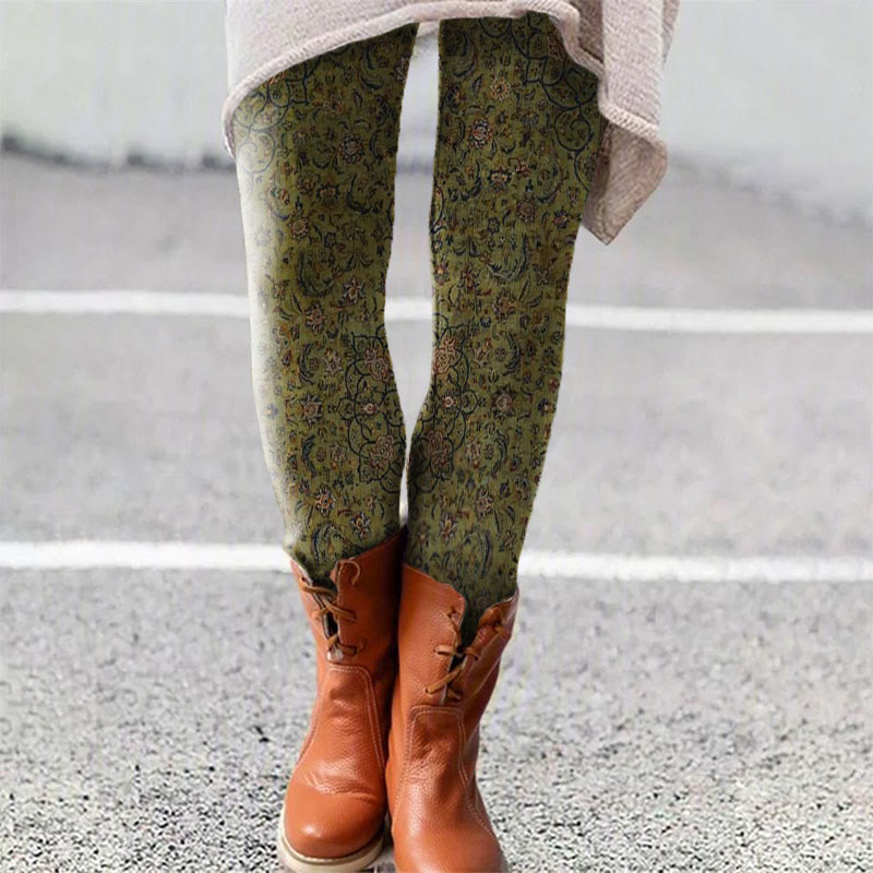 Women's Ethnic Art Print Print Leggings - Green - 5XL - image 1