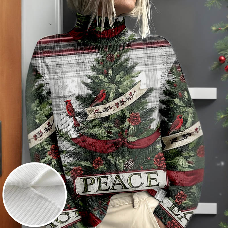 Women's Christmas Tree Gift ＆ Peace Pattern Print Turtleneck Pullover Sweater - Multicolor - 4XL - image 1