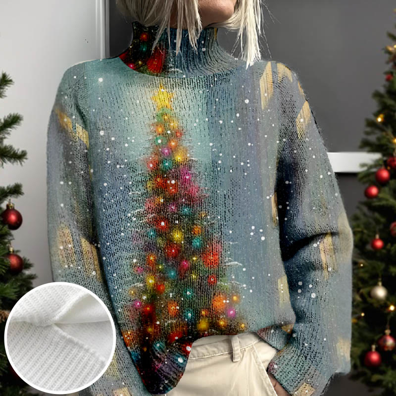 Women's Fantasy Christmas Tree Bulbs Print Turtleneck Pullover Sweater - Multicolor - 4XL - image 1