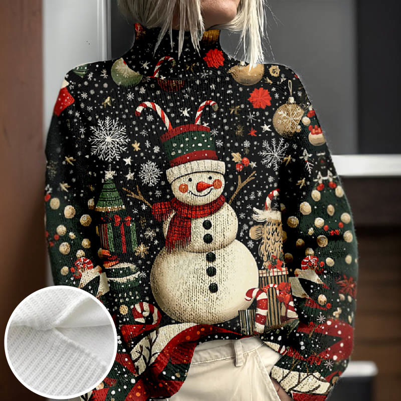 Women's Fantasy Night Gypsophila Christmas Snowman Print Turtleneck Pullover Sweater - Multicolor - 4XL - image 1
