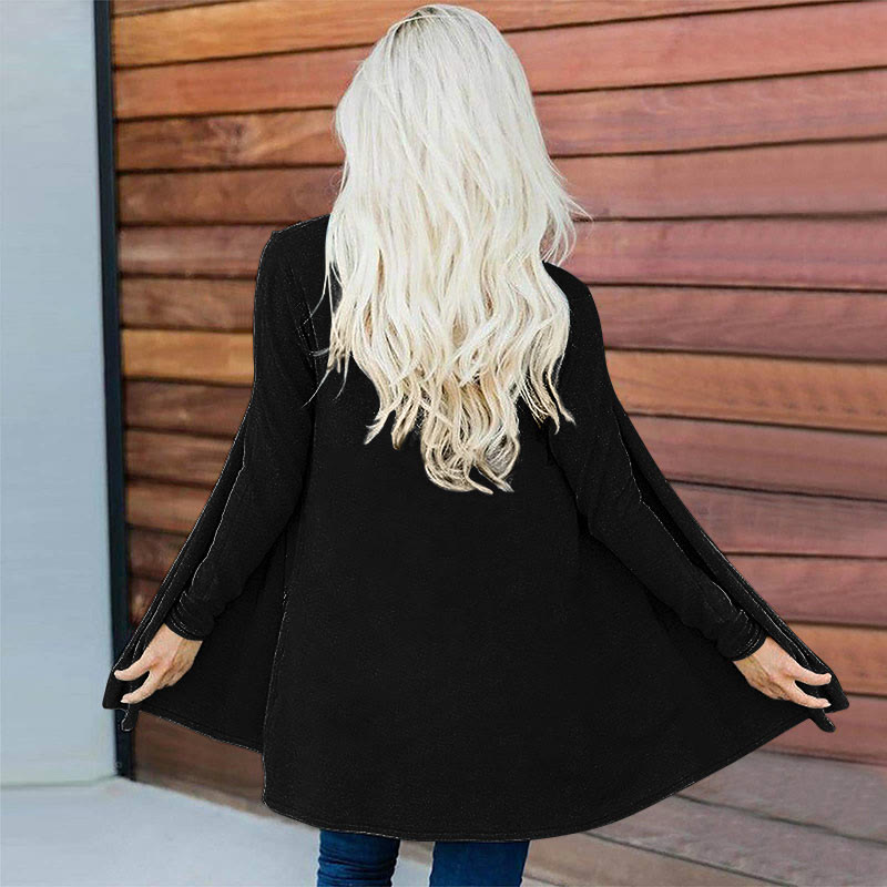 Casual Solid Color Print Long Sleeve Cardigan - Black - 5XL - image 2