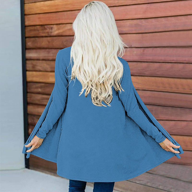 Casual Solid Color Print Long Sleeve Cardigan - Blue - 5XL - image 1