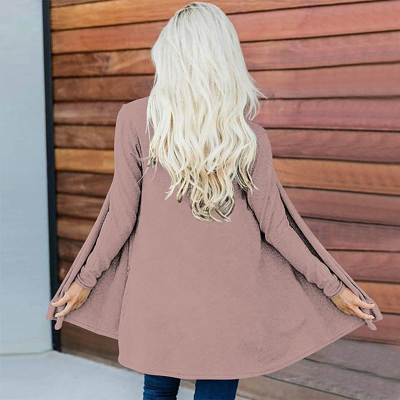 Casual Solid Color Print Long Sleeve Cardigan - Pink - 5XL - image 4