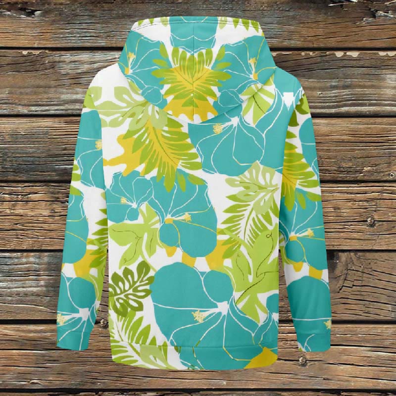 Women's Lovely Flower ＆ Green Leaf Art Print Fleece Jacket - image 3
