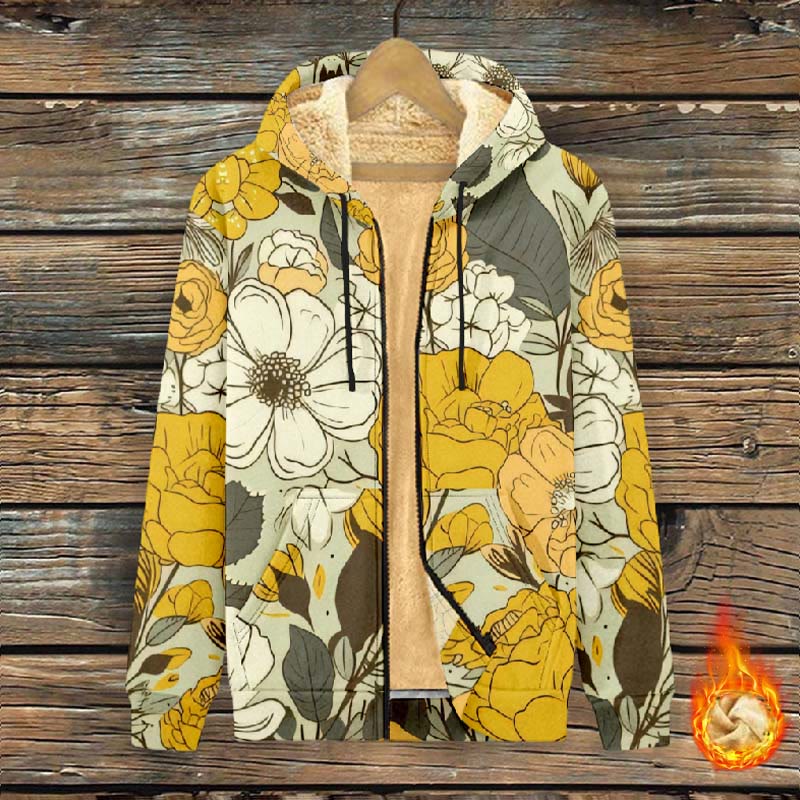 Women's Romantic Yellow And White Sakura Art Print Fleece Jacket - Yellow - 4XL - image 1