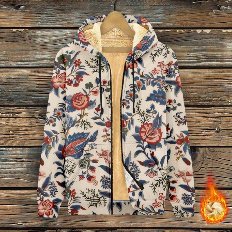 Women's Oil Painting Rose Blossom Art Print Fleece Jacket - Multicolor - 4XL - image 1