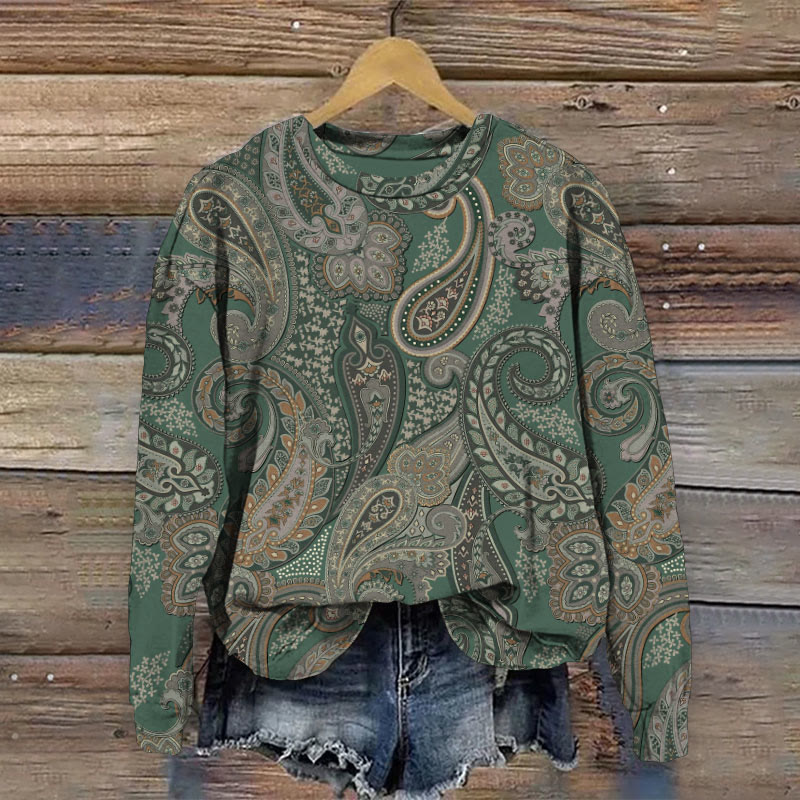 Vintage Literary Paisley Floral Art Print Casual Crewneck Sweatshirt - Khaki - 5XL - image 1