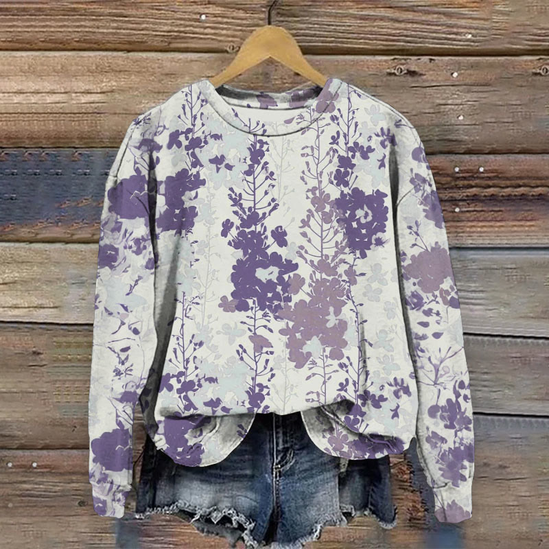 Vintage Floral Art Print Casual Crewneck Sweatshirt - Purple - 5XL - image 1