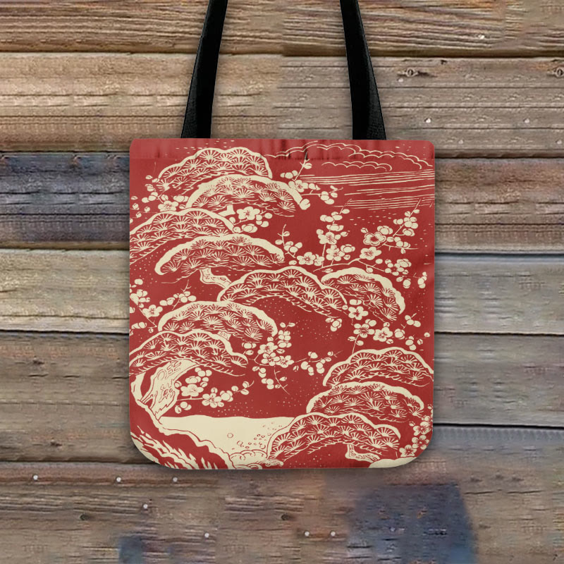 Women's Japanese Art Plum Blossom Art Print Bag - Red - one size - image 1