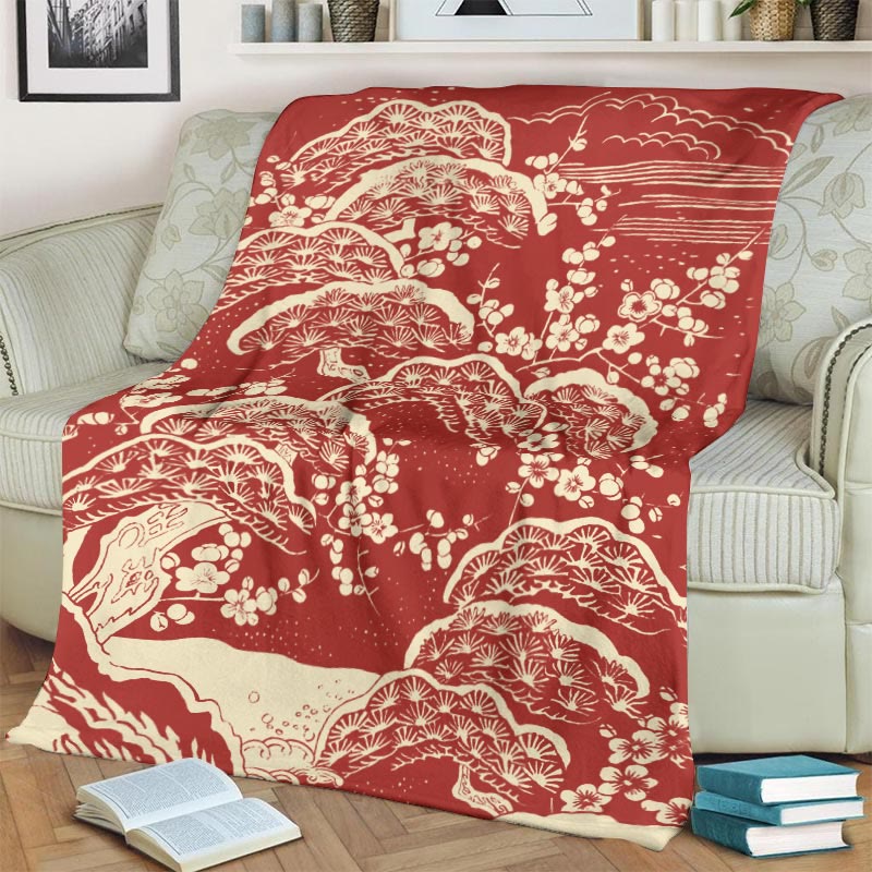 Japanese Art Plum Blossom Art Print Blanket - Red - 100*150cm - image 1