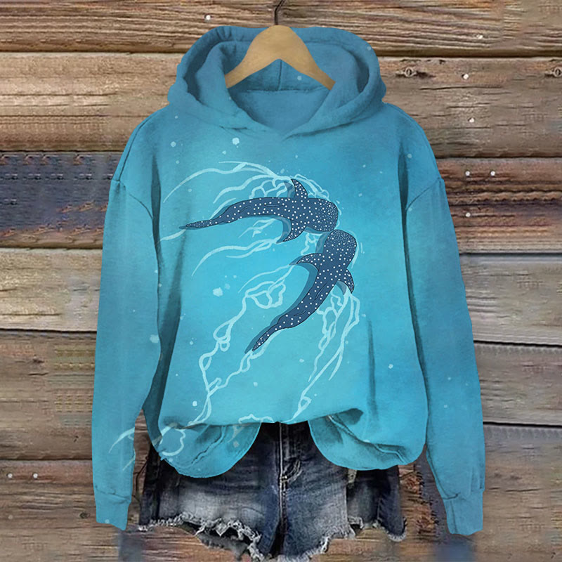 Whale Lover Art Print Long Sleeve Hoodie - Blue - 8XL - image 1