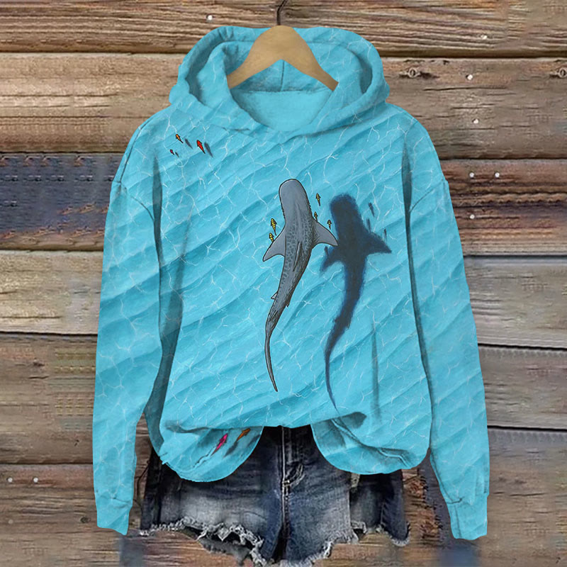 Whale Friends Art Print Long Sleeve Hoodie - Blue - 8XL - image 1