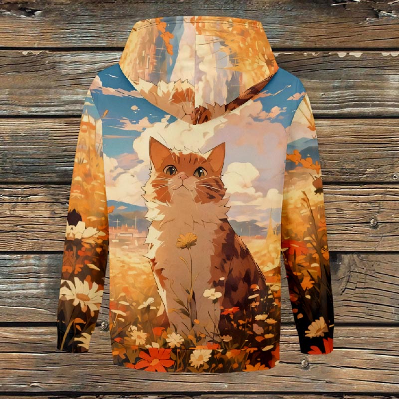 Women's Stunning Movie Scene Of Cat & Floral Art Print Fleece Jacket - Multicolor - 4XL - image 1