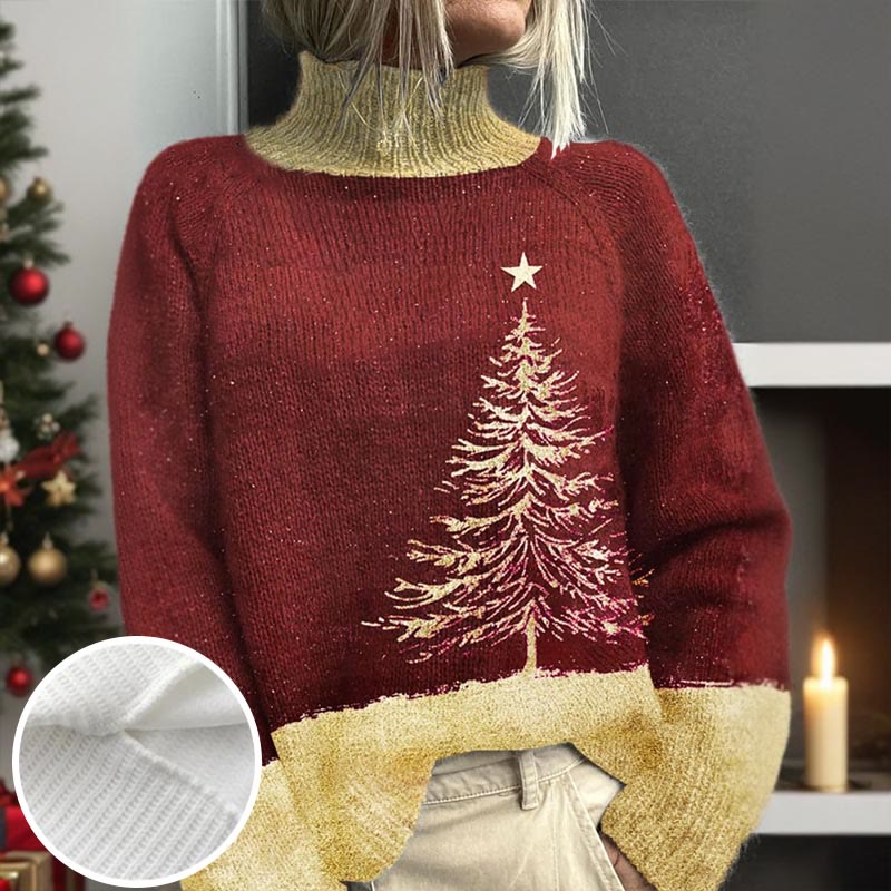 Lovely Star Christmas Tree Print Turtleneck Pullover Sweater - Red - 4XL - image 1