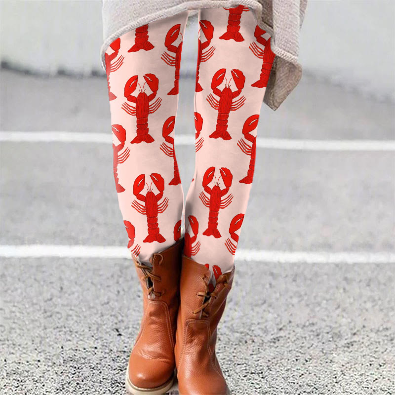 Lobster Art Print Leggings - Red - 5XL - image 1