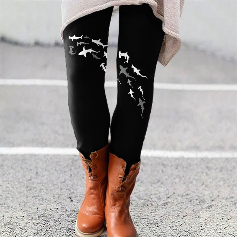 Shark Print Leggings - Black - 5XL - image 1