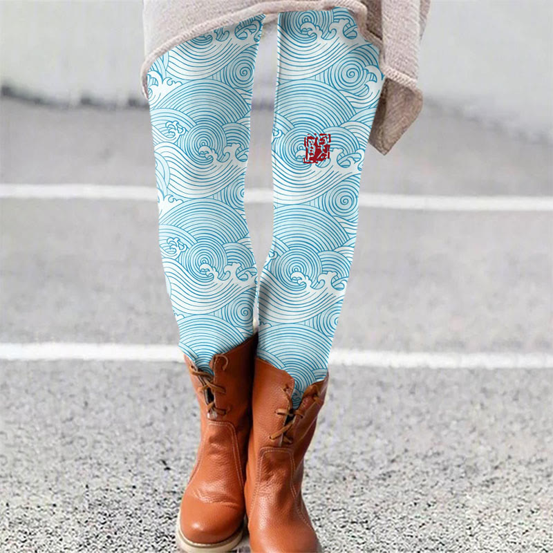 The Silent Dance Of Waves Japanese Art Print Leggings - Sky Blue - 5XL - image 1