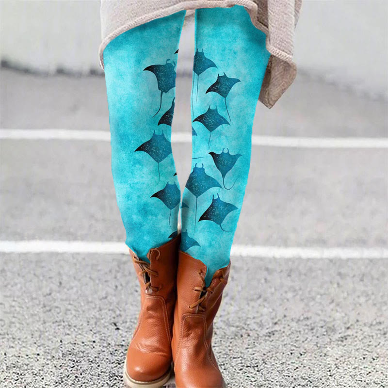 Vintage Manta Ray Art Print Leggings - Lake Blue - 5XL - image 1