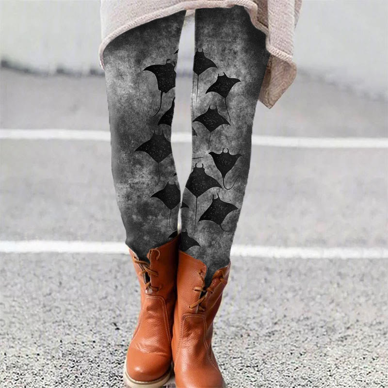 Vintage Manta Ray Art Print Leggings - Grey - 5XL - image 10