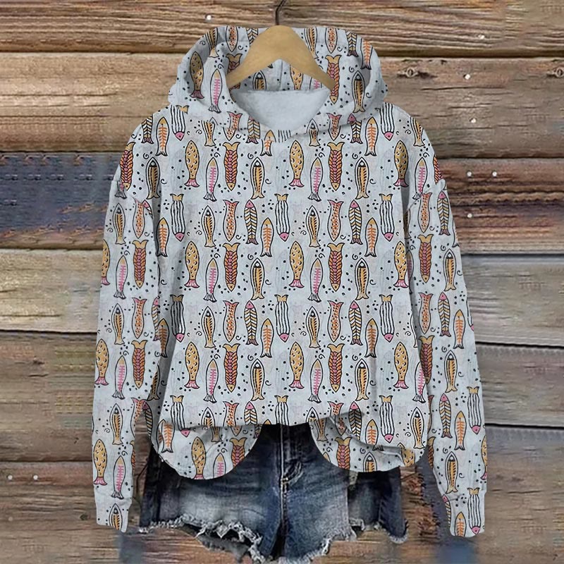 Cute Fish Print Long Sleeve Hoodie - Light Blue - 8XL - image 1