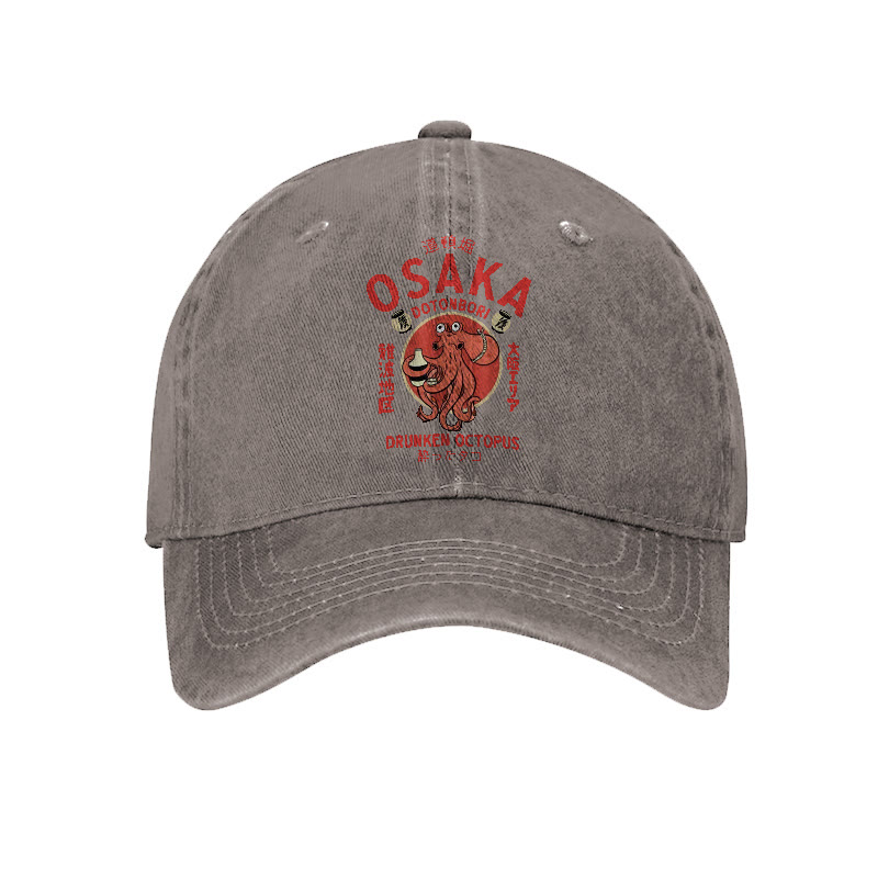OSAKA Dotonbori Octopus Japanese Design Vintage Print Washed Cap - Coffee - one size - image 3