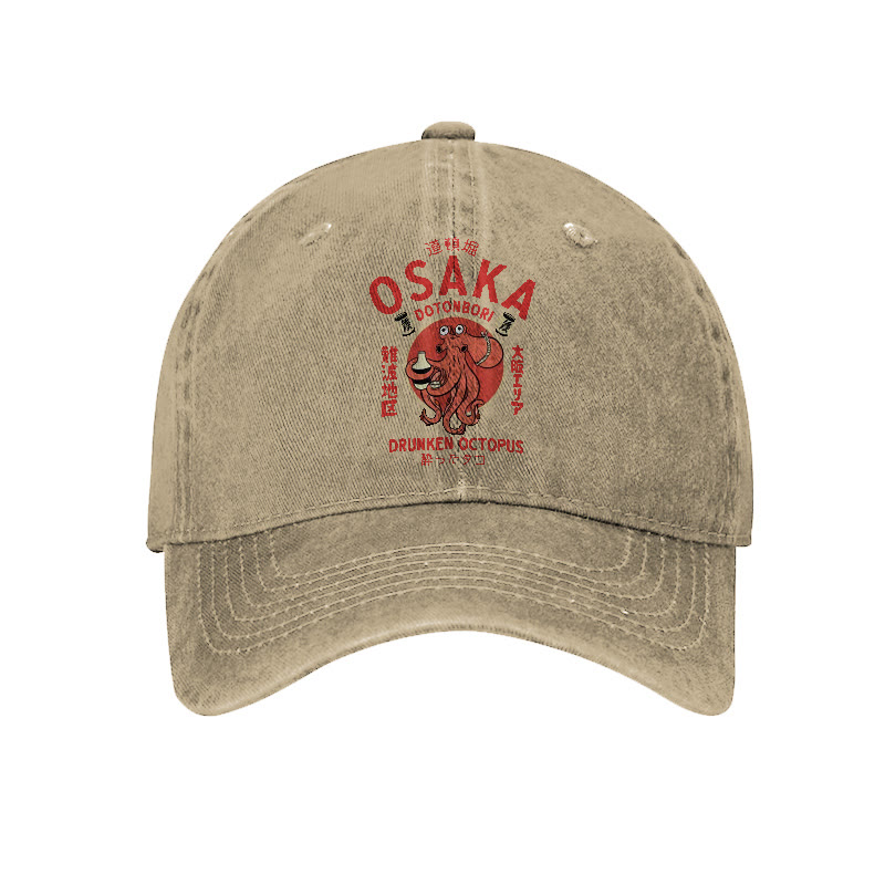 OSAKA Dotonbori Octopus Japanese Design Vintage Print Washed Cap - Khaki - one size - image 1