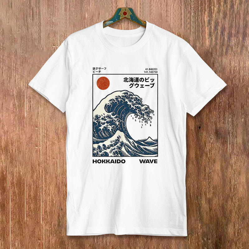 100% Cotton Hokkaido Wave Print T-shirt - White - 2XL - image 2