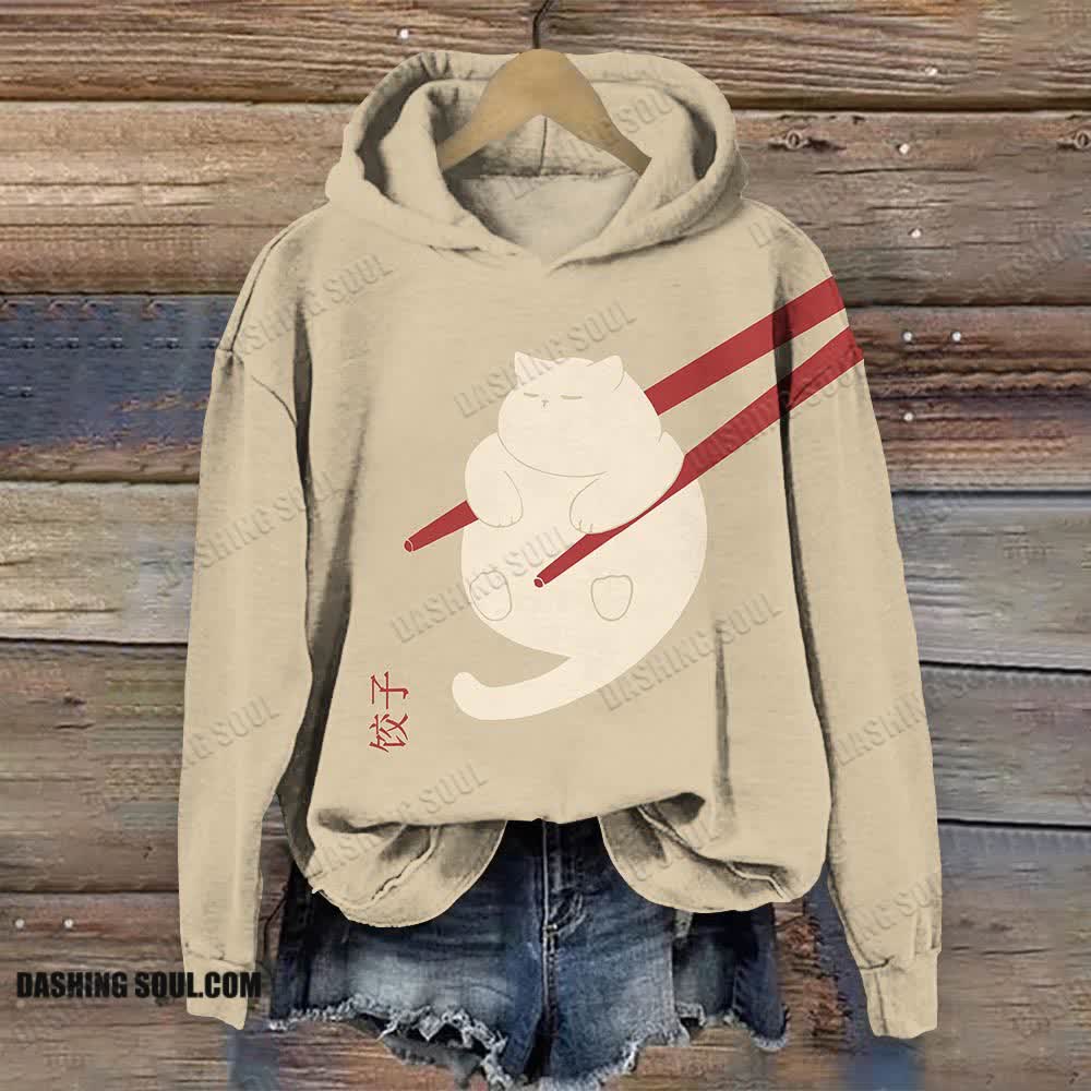 (🔥Black friday)Cat Dumpling Art Print Long Sleeve Hoodie