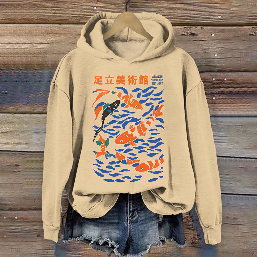 Japanese Vintage Art Print Long Sleeve Hoodie - Apricot - 8XL - image 1
