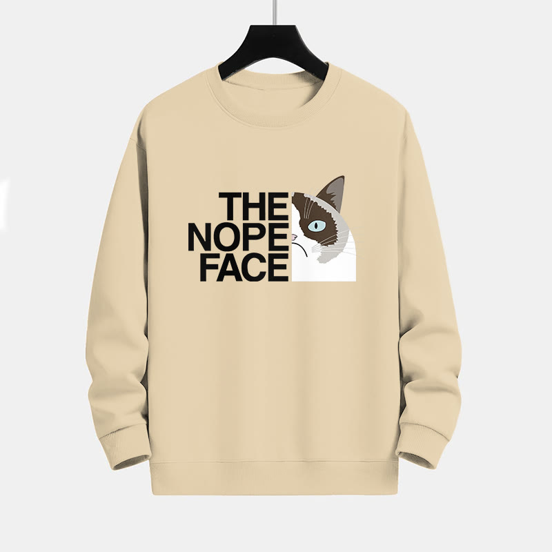 100% Cotton Funny The Nope Face Cat Print Round Neck Casual Fleece Sweatshirt - Apricot - 2XL - image 1