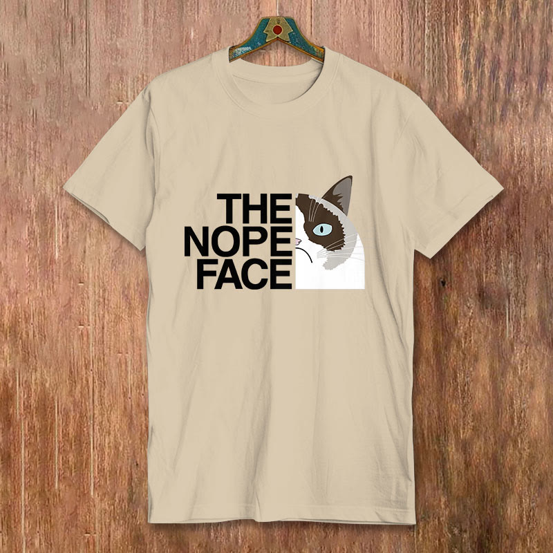 100% Cotton Funny The Nope Face Cat Print T-shirt - Khaki - 2XL - image 1